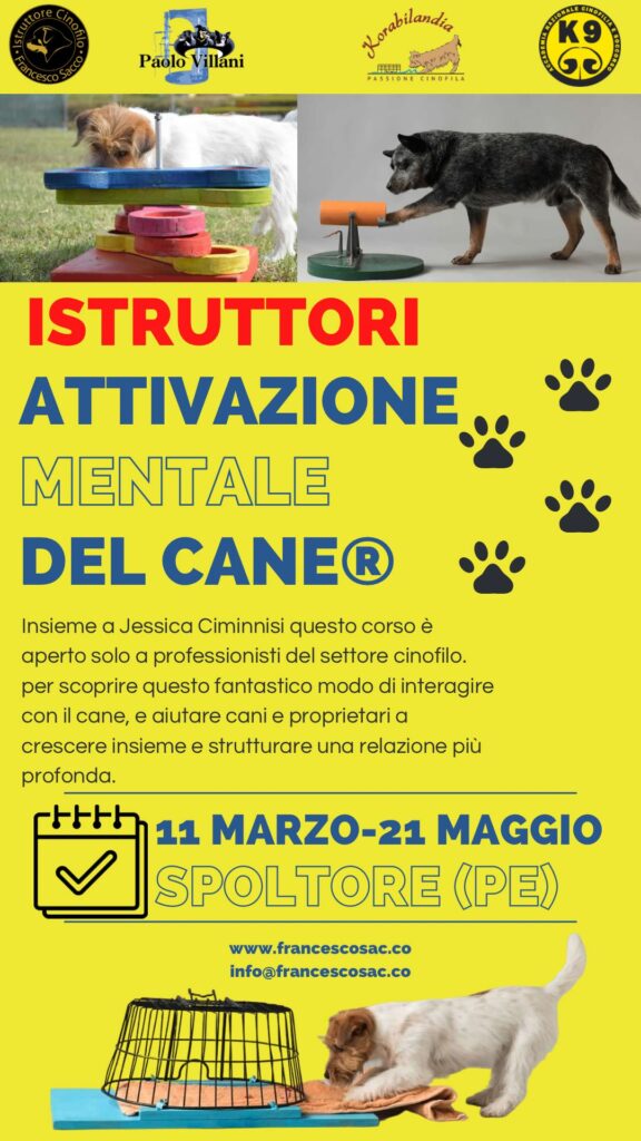 Spoltore: corso “L’Attivazione Mentale del Cane®” Inizio 11-12 marzo